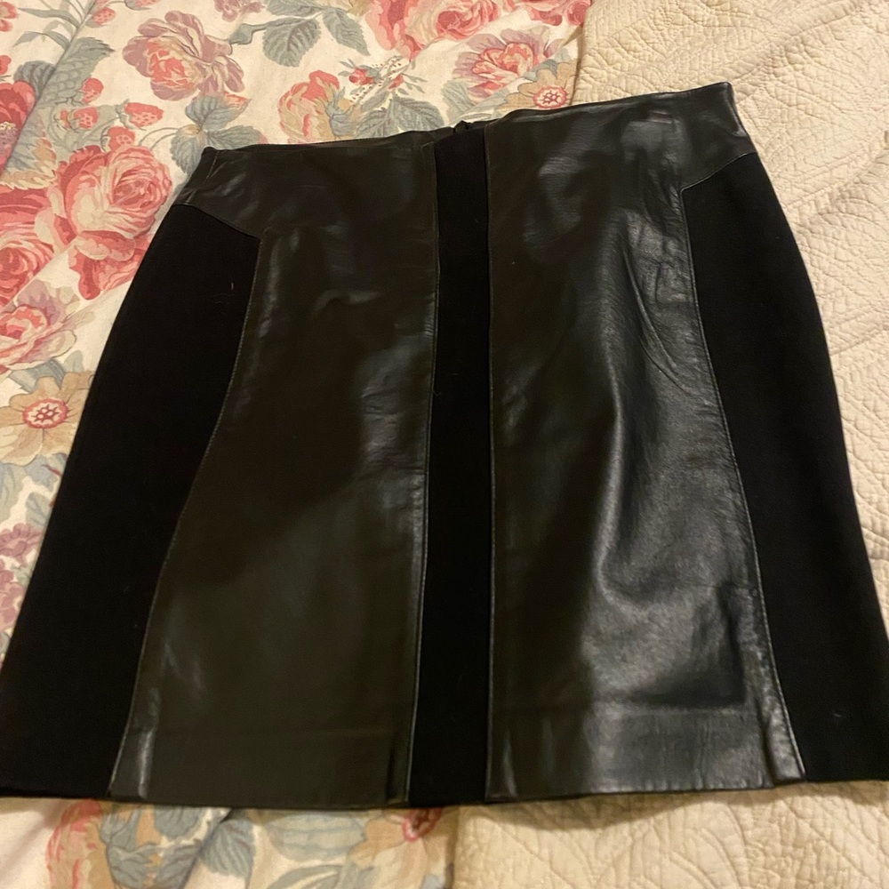 Black leather/stretch pencil skirt, size 10, runs small.